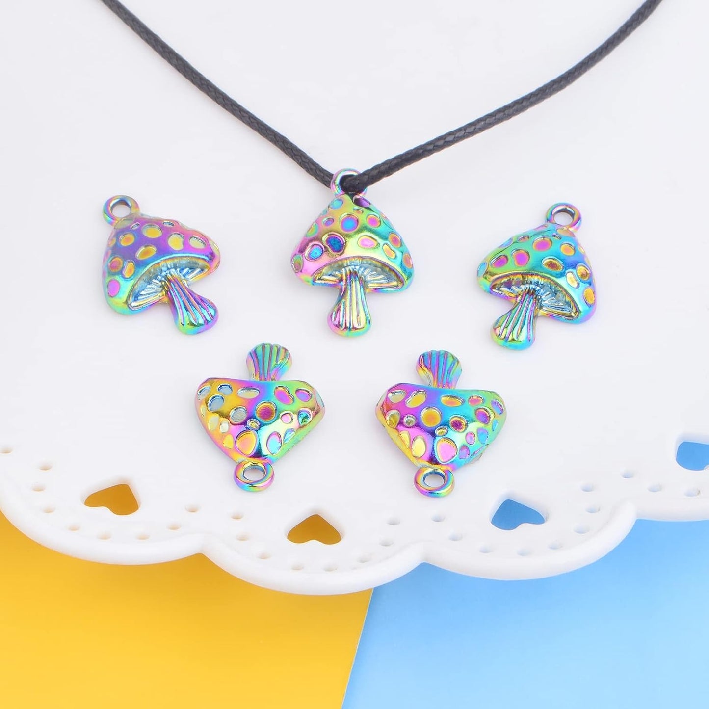 10pcs Stainless Steel Mushroom Charms Hypoallergenic Cute Mushroom Shape Dangle Pendants Craft Supplies for DIY Bracelet Earrings Keychains Jewelry Making Supplies, Rainbow Color