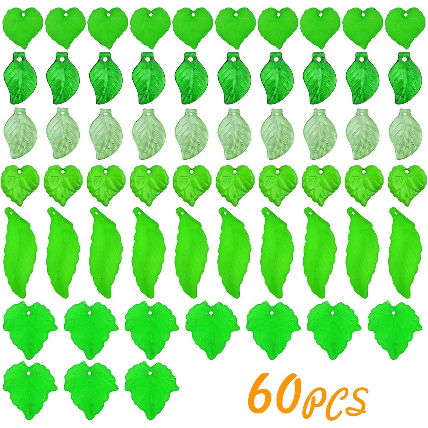 60pcs Transparent Green Leaf Shape Charms Silicone Resin Maple Leaves Pendant Charms with Hole for DIY Necklace Earrings Crafts Jewelry Making Supplies, 6 Styles