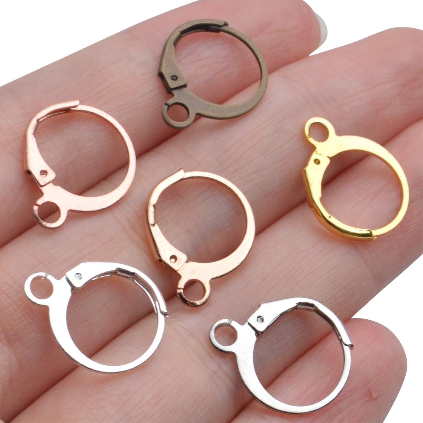 60pcs French Round Earring Hooks Leverback, 30 Pairs, 6 Colors, Simple Design, Polished Finish, Nickel &, Suitable for Jewelry Making & Crafting
