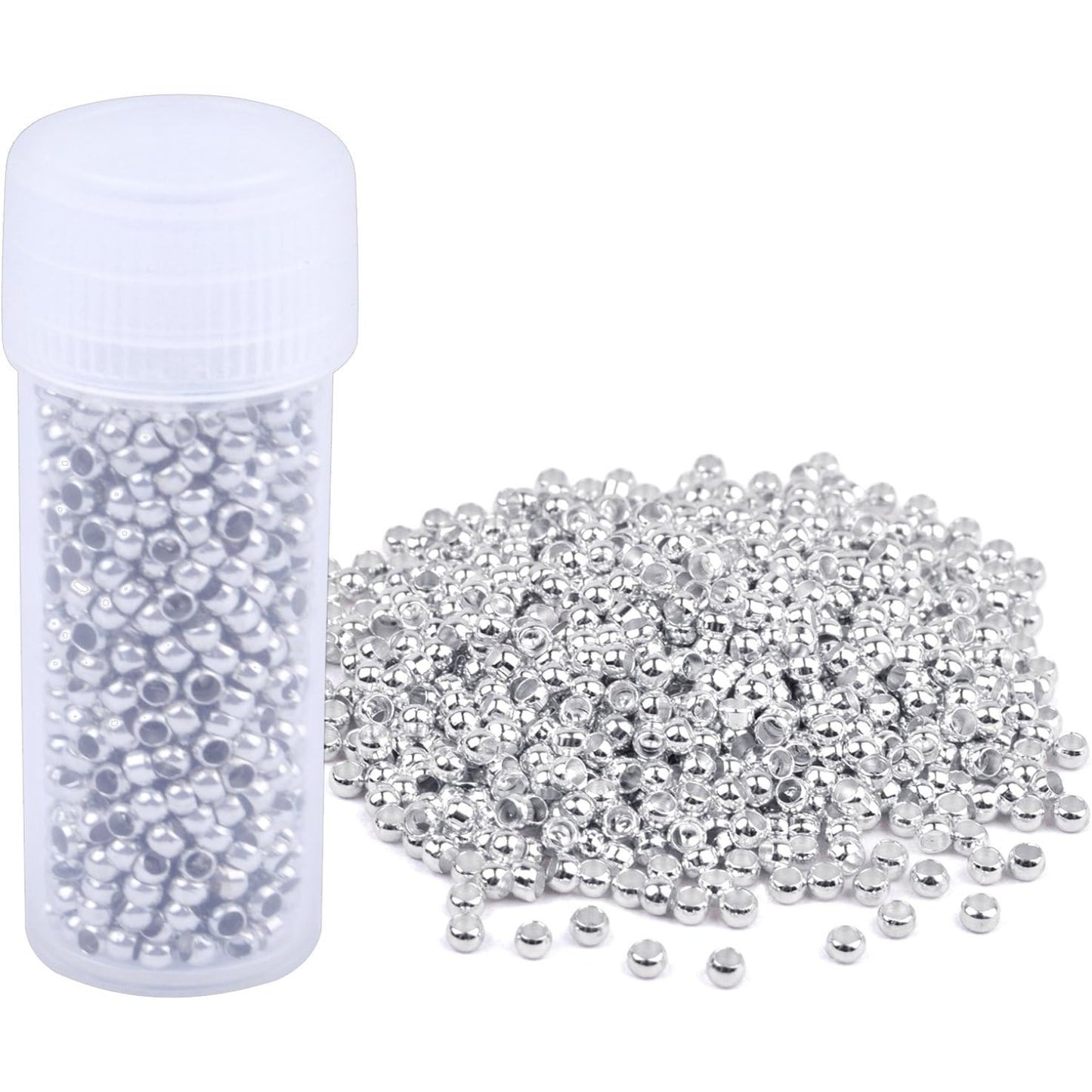 Pack of 1000 Tiny Metal Crimp Spacer Stopper Beads 2mm for Jewelry Making (Silver)