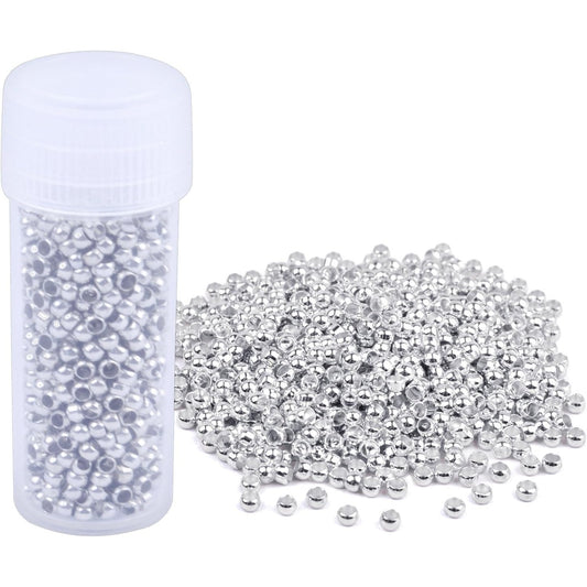 Pack of 1000 Tiny Metal Crimp Spacer Stopper Beads 2mm for Jewelry Making (Silver)