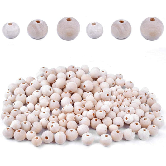 300pcs Natural Color Round Ball Wood Spacer Beads Jewelry Findings Charms(3 Sizes:10mm, 12mm and 14mm)