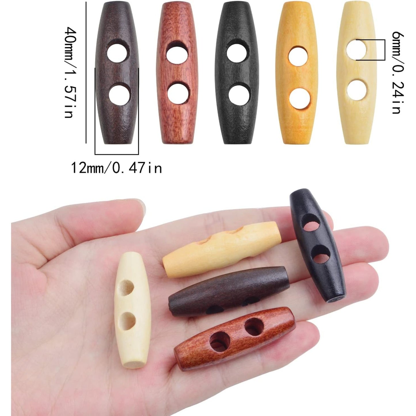 60 Pieces Oval Wooden Buttons 2 Holes Wood Sweater Coats Buttons Horn Toggle Buttons Accessories for Jacket Clothing Sewing DIY Art Craft Projects, 5 Colors