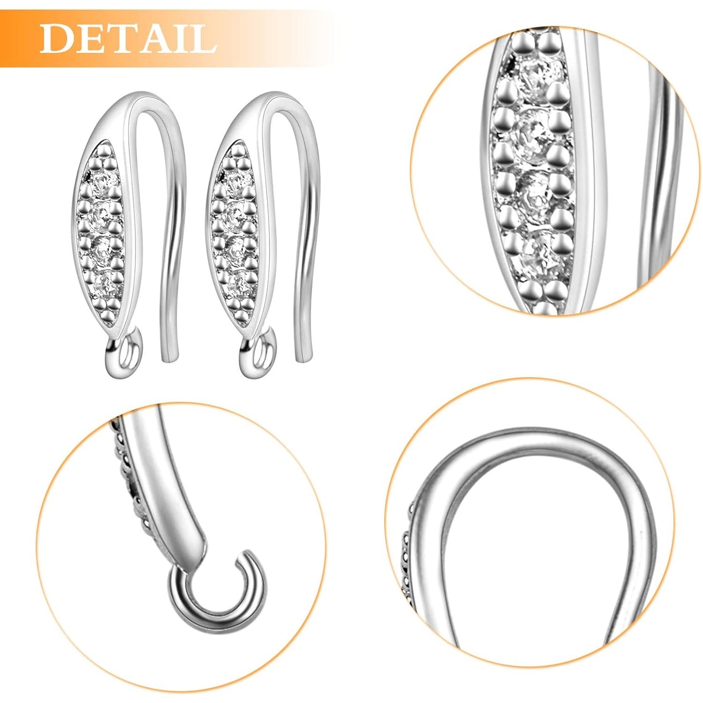 10pcs Brass Cubic Zirconia Earring Hooks Hypoallergenic Rhinestone Ear Wire Hooks with Dangle Loop Connectors for DIY Earrings Jewelry Making Findings, Rose Golden