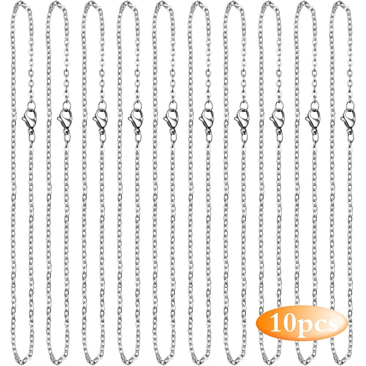 10 Pieces 50 cm 316 Stainless Steel Necklace Extension O-shaped Bracelet Choker Extender Chains with Lobster Claw Clasps for Women DIY Jewelry Making Supplies, Steel Color