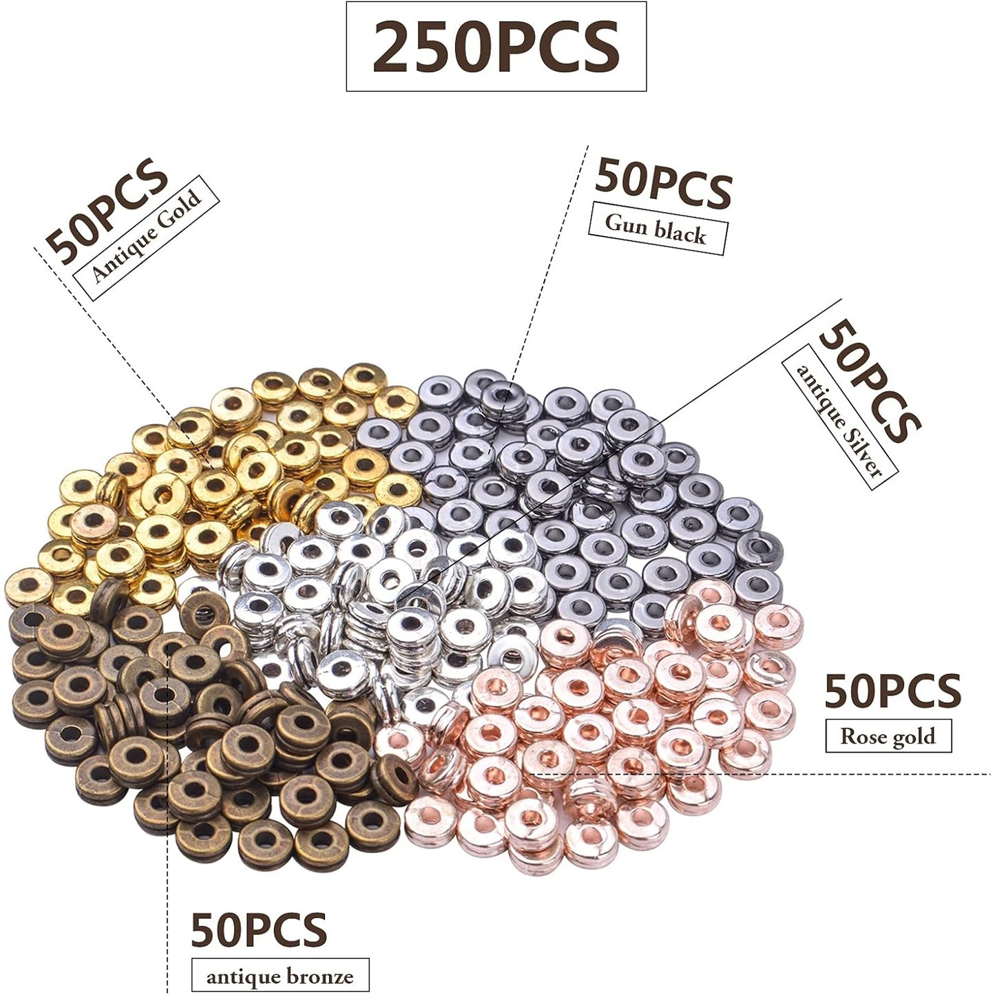 Metal Spacer Beads,200pcs Flat Round Disc Rondelle Spacer Beads Metal Rondelle Beads Spacers for Jewelry Making(6mm) - Silver and Golden