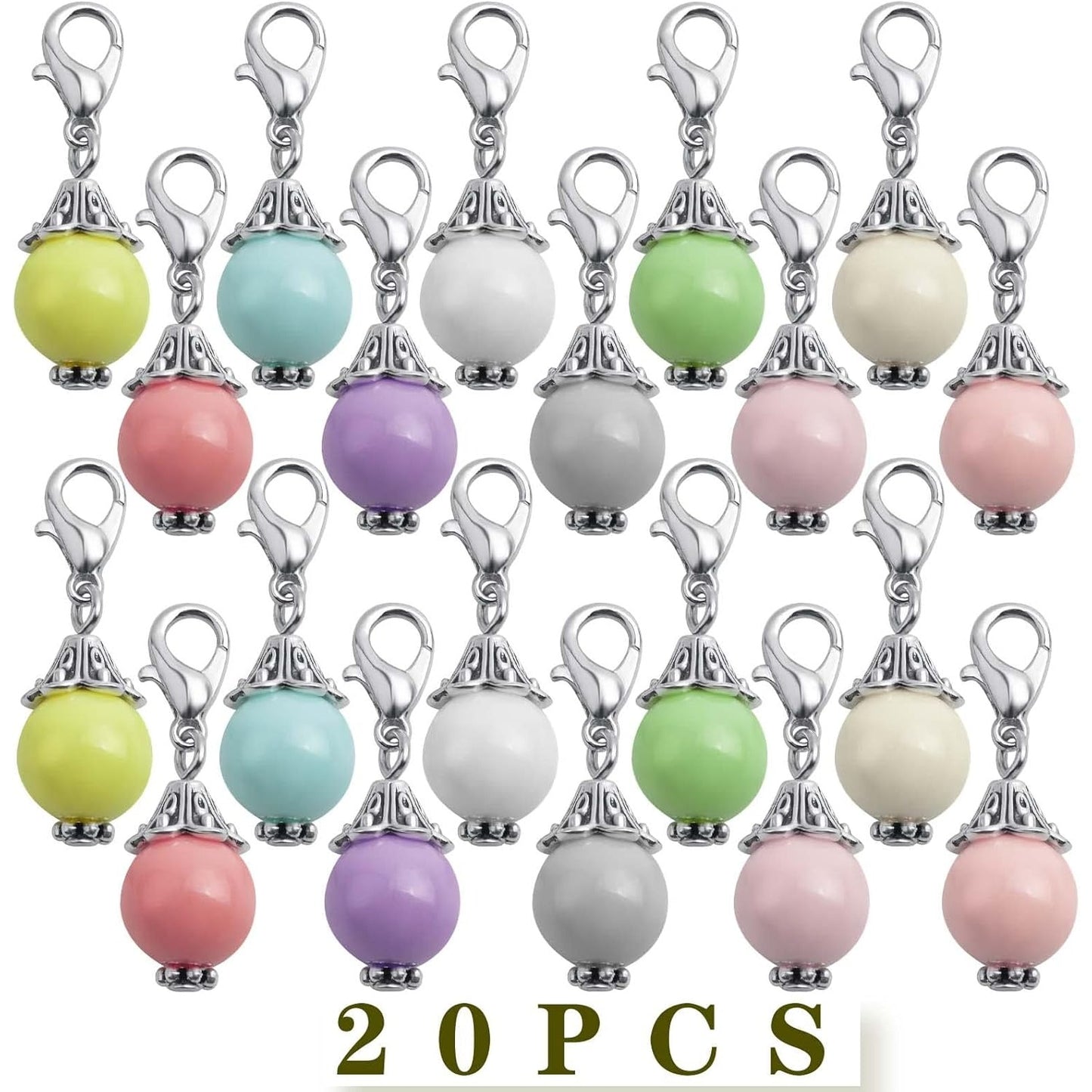 20pcs 10 Colors Acrylic Round Bead Charms Resin Metal Handmade Rondelle Bead Dangle Pendants with Lobster Clasps Accessories for DIY Necklace Bracelet Earring Jewelry Making