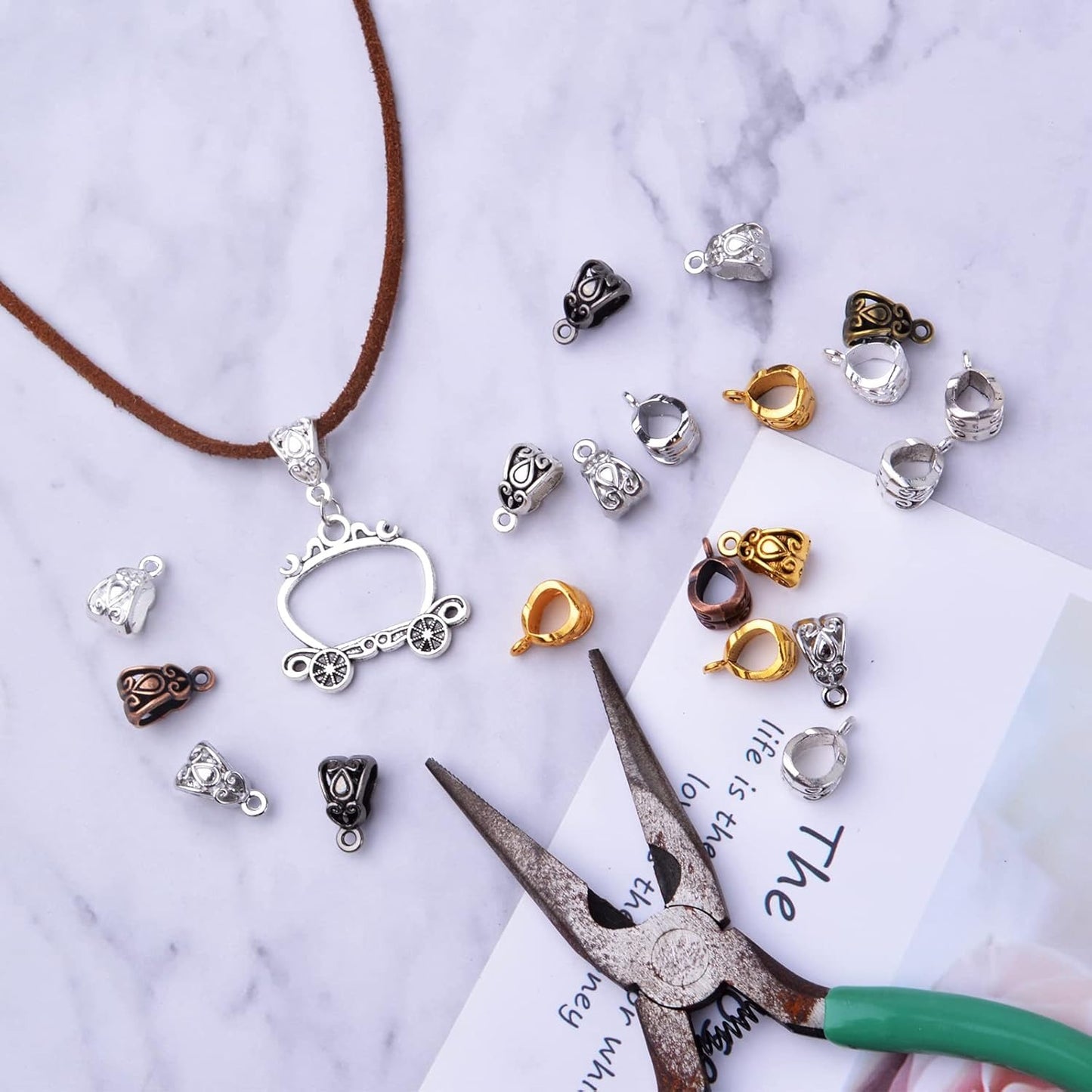 80pcs Connectors Bails Beads Alloy Bail Beads with Charm Loop Bead Hanger Charms Connector Dangle Link Beads for Jewelry Making DIY Necklace Bracelet, 8 Colors