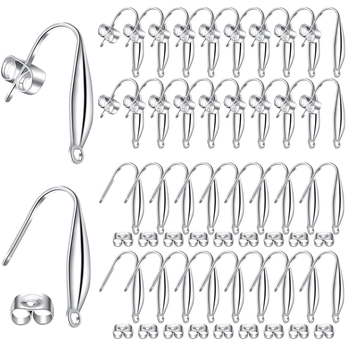 50pcs Earring Hooks Teardrop Ear Wire Hooks with 50pcs Stainless Steel Butterfly Earring Backs for Jewelry Making