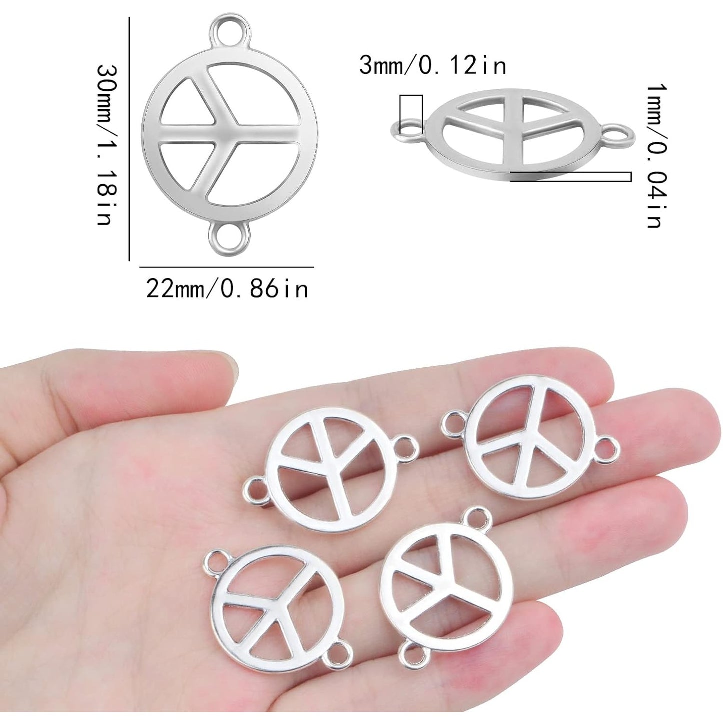 50 Pieces Antique Silver Peace Sign Charms Connectors Alloy Double-sided Peace Symbol Dangle Pendants Links for DIY Necklace Bracelet Jewelry Making Findings