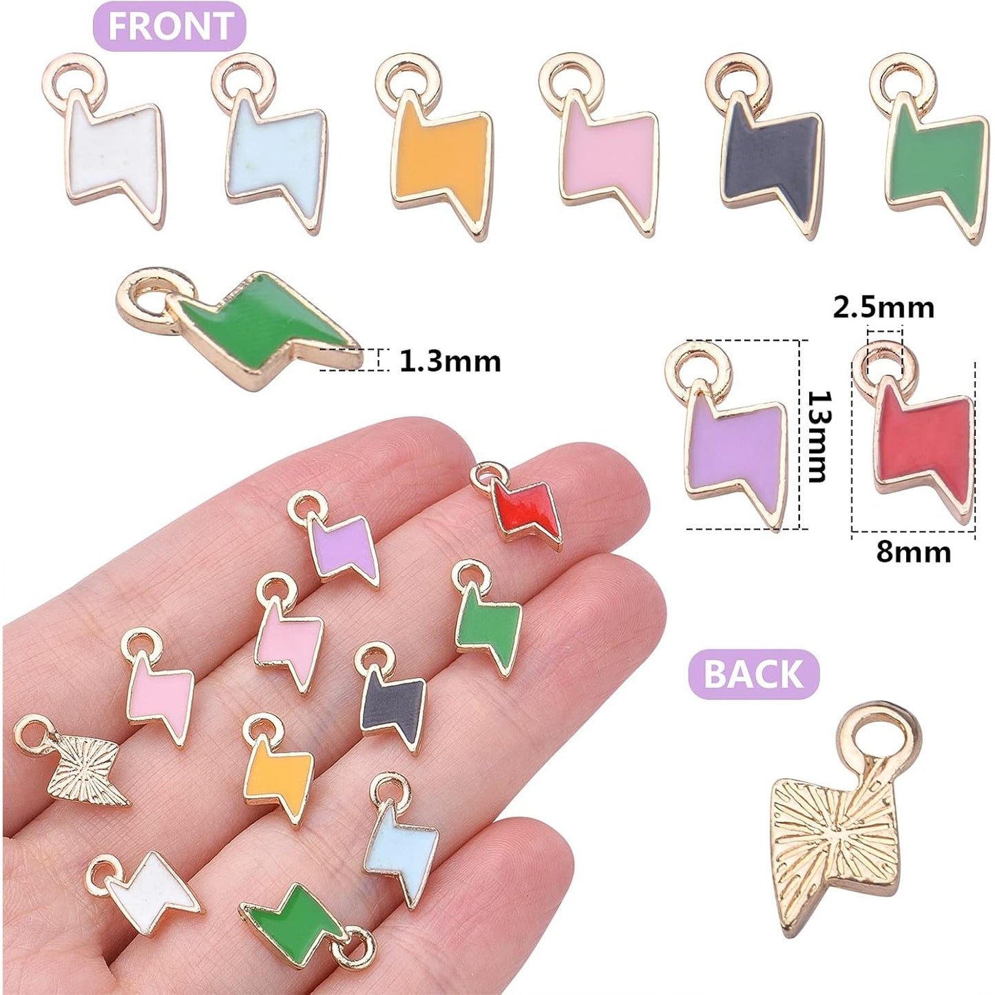 40pcs 8 Colors Enamel Lightning Charms Alloy Flash Thunder Shape Pendants Mini Cute Dangle Accessories for DIY Bracelet Necklace Earrings Jewelry Making Supplies