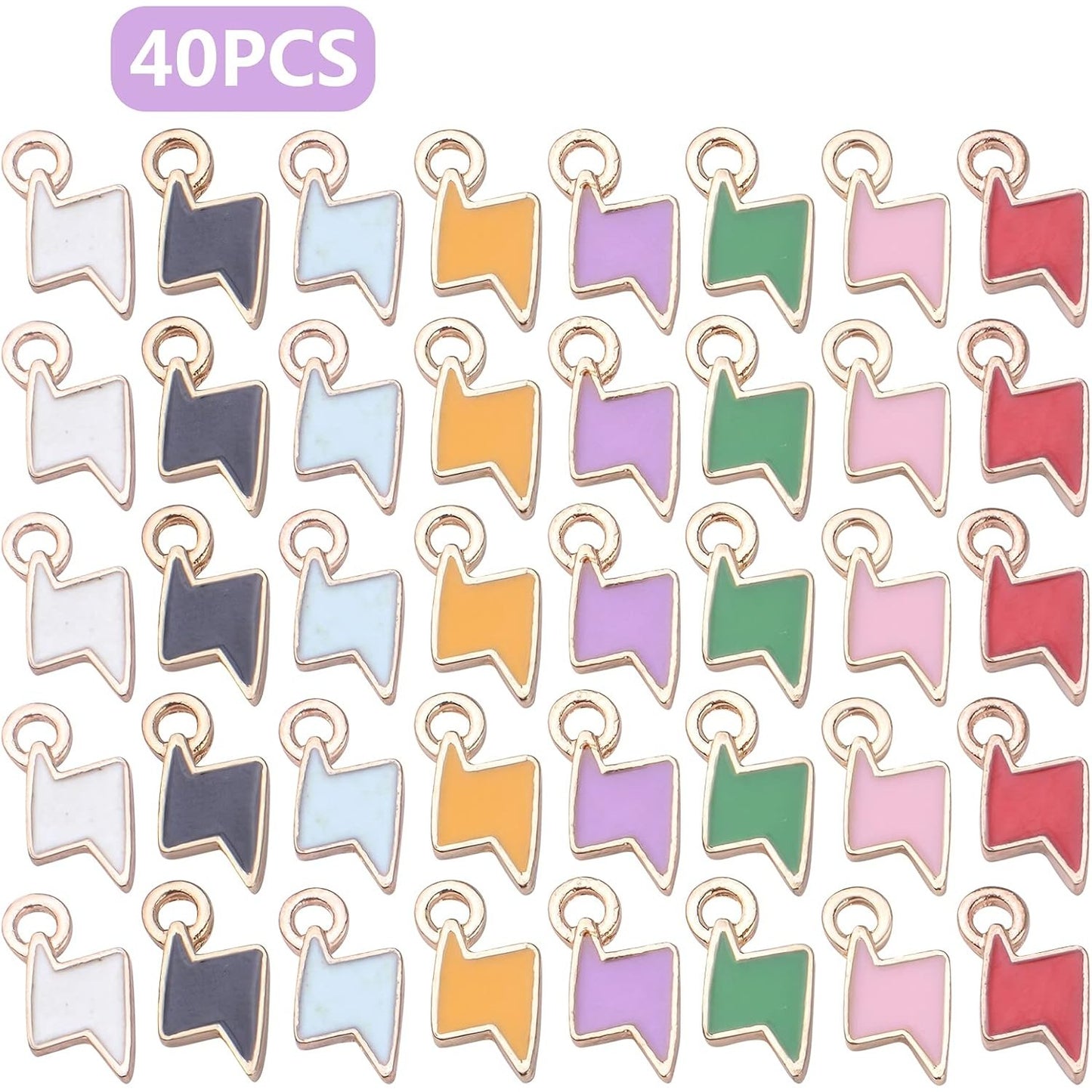40pcs 8 Colors Enamel Lightning Charms Alloy Flash Thunder Shape Pendants Mini Cute Dangle Accessories for DIY Bracelet Necklace Earrings Jewelry Making Supplies
