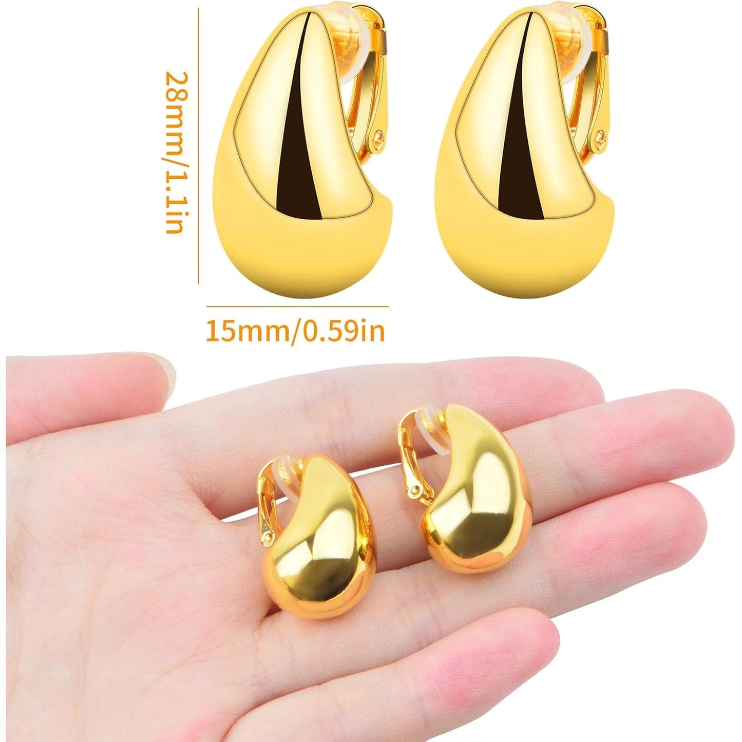 1 Pair Drop-shaped French Stainless Steel Earring Clips 18K Golden Plated No Holes Clip-on Earring Components for Women Non-Pierced Ears and DIY Dangle Earrings Making