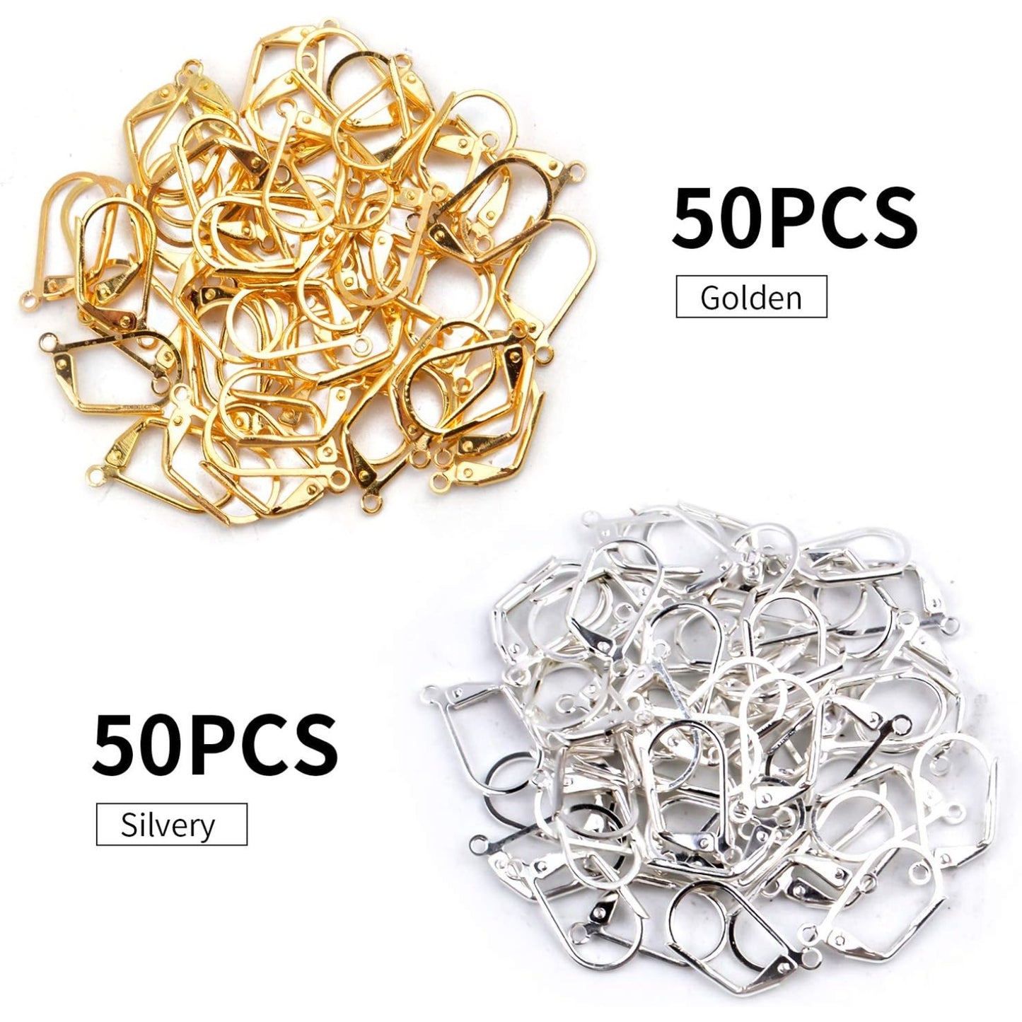 100 Pieces Leverback Earring Hooks French Earwires Replacement Jewellery Making Gold and Silver