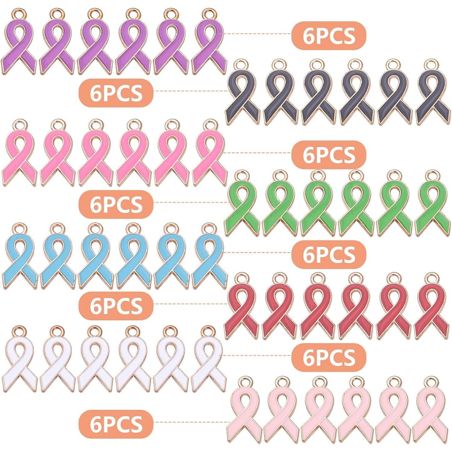 48pcs Breast Cancer Awareness Charms Enamel Ribbon Charm Beads Hope Ribbon Pendant Charms DIY Jewelry Making Accessories for Bracelet Necklace Earrings Crafts, 8 Colors