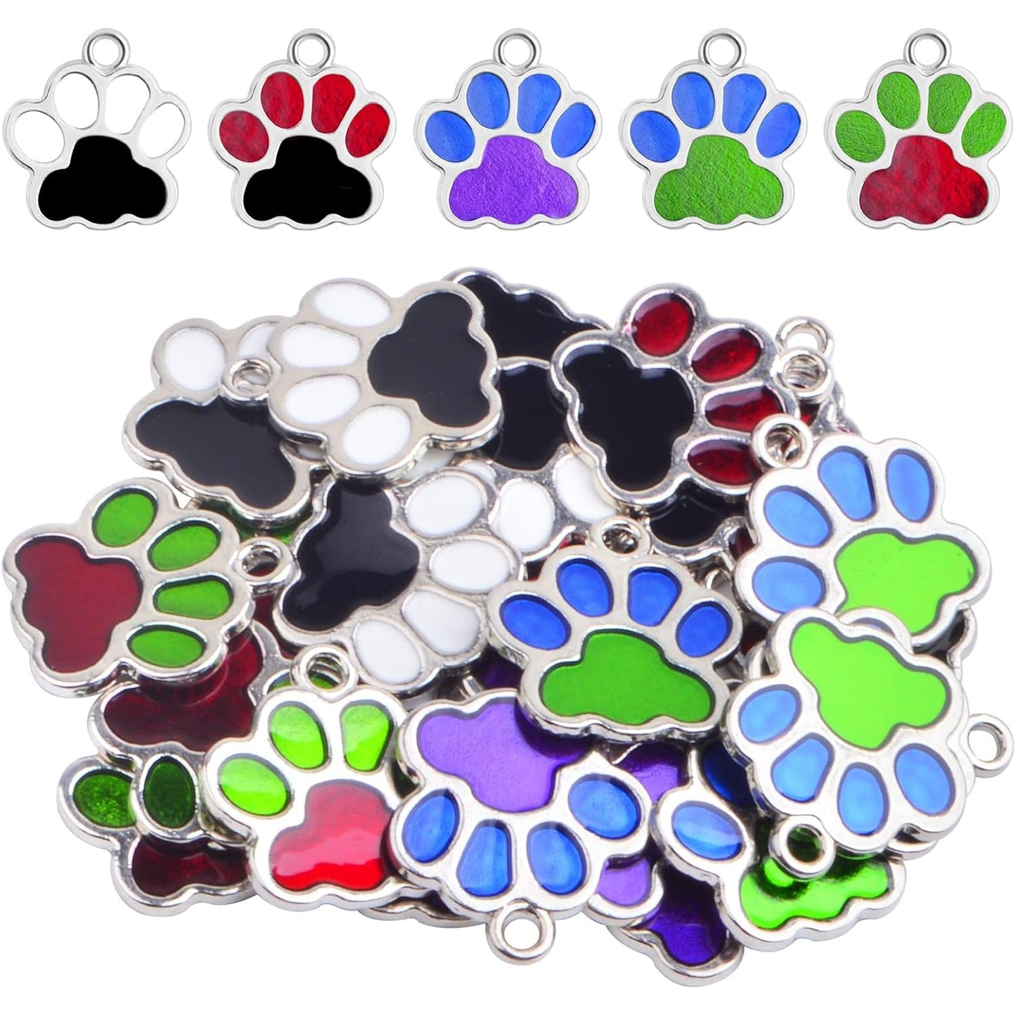 25 Pieces Cute Animal Bear Footprint Charms Enamel Cat Dog Paw Print Pendant Charms Craft Supplies for DIY Necklace Bracelet Keychains Jewelry Making, 5 Colors