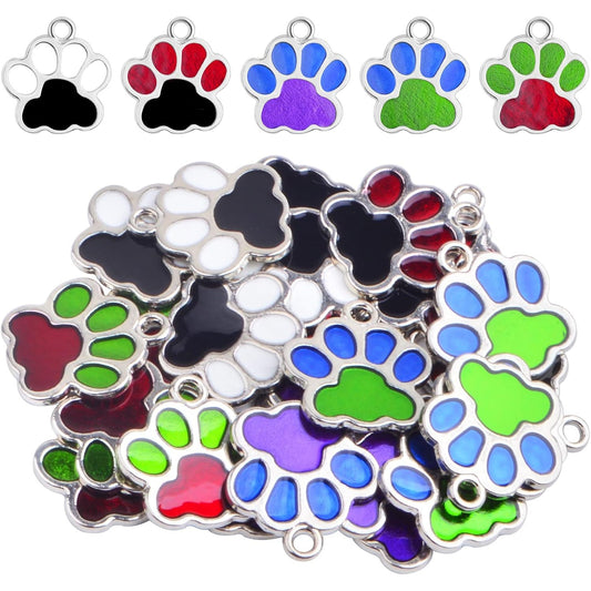 25 Pieces Cute Animal Bear Footprint Charms Enamel Cat Dog Paw Print Pendant Charms Craft Supplies for DIY Necklace Bracelet Keychains Jewelry Making, 5 Colors