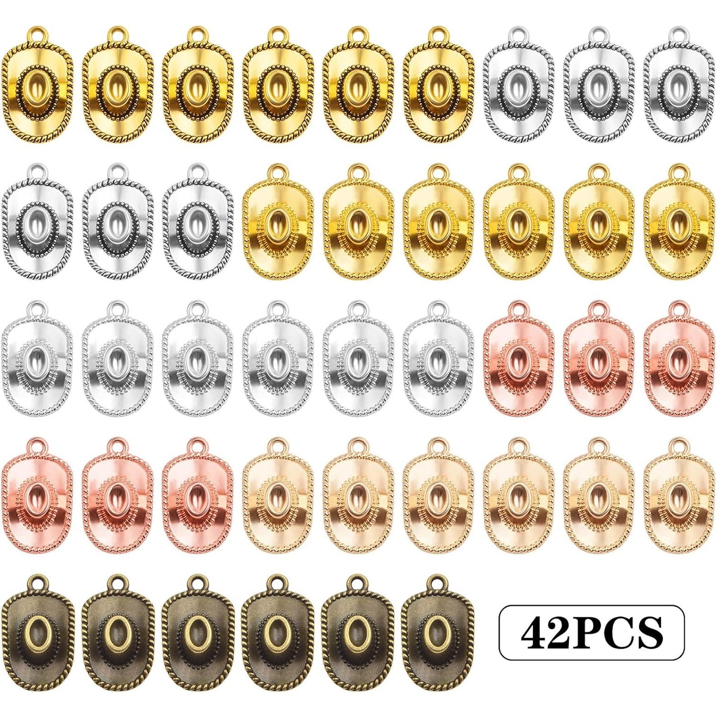 42pcs Alloy Western Cowboy Hat Pendant Charms Antique Tibetan Cowboy Hat Shape Charms Craft Supplies for DIY Bracelet Necklace Keychains Jewelry Making, 7 Colors