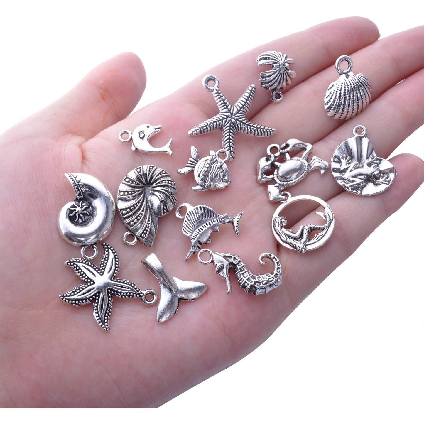 140Pcs Metal Wine Glass Charm Rings Earring Hoops and Ocean Fish & Sea Charms Pendants for DIY Your Unique Wine Glass Marker
