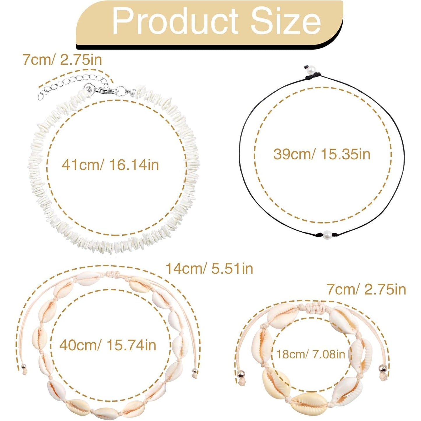 4pcs Puka Shell Necklaces Adjustable Natural Seashell Pearl Bead Choker Necklace Handmade Cowrie Shells Surfer Bracelet Hawaiian Summer Beach Boho Jewelry Set for Women Gifts