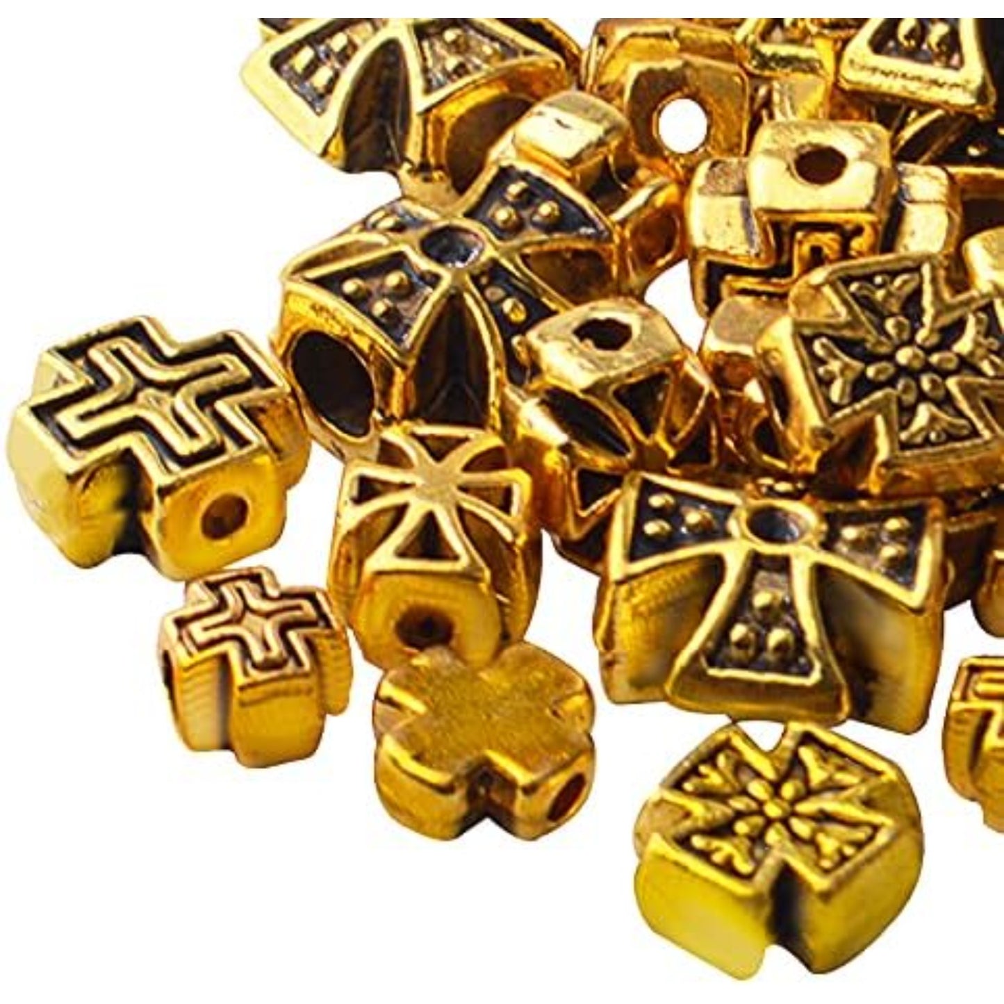 60pcs Antique Gold Cross Spacer Beads Alloy Tibetan Style Cross Charm Beads Jewelry Crosses Spacer Beads for Rosary Bracelet Jewelry Making Supplies, 6 Styles