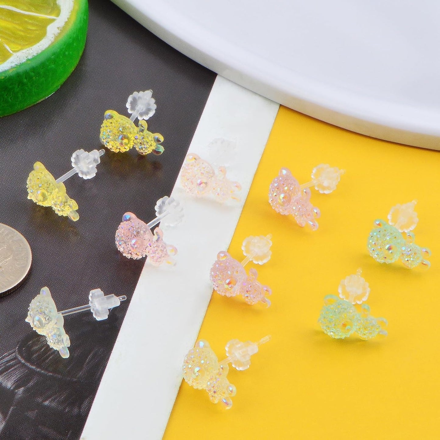 5 Pairs Gummy Bear Stud Earrings Kits Colorful Cartoon Resin Bear Earring Post Studs with Clear Earring Safety Backs for DIY Jewelry Making Findings Gifts