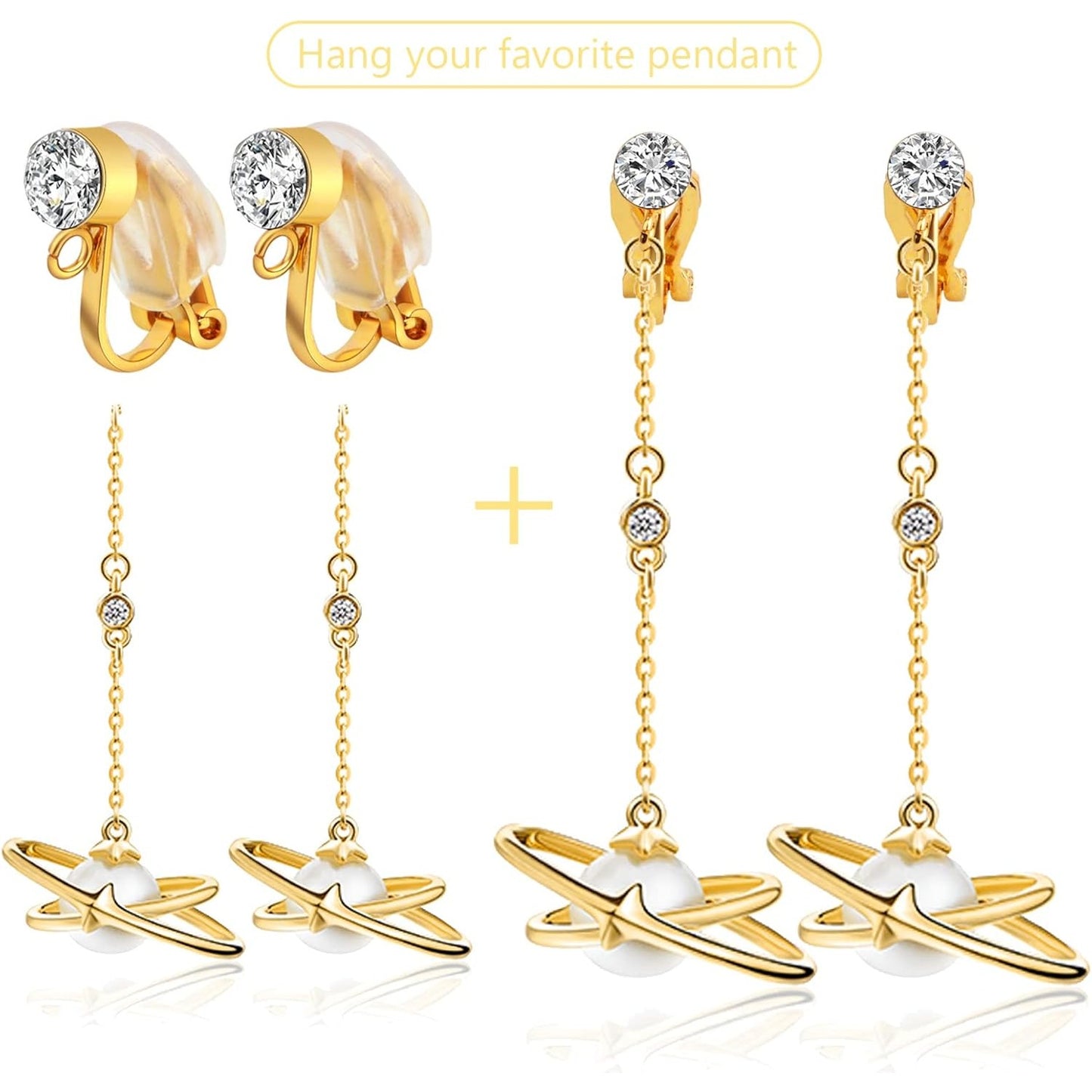 16pcs Clip-on Earring Converters Brass Triangle Earring Clips with Crystal Rhinestone Earring Findings and 16pcs Silicone Ear Pads for Non-Pierced Ears DIY Jewelry Making, 2 Colors