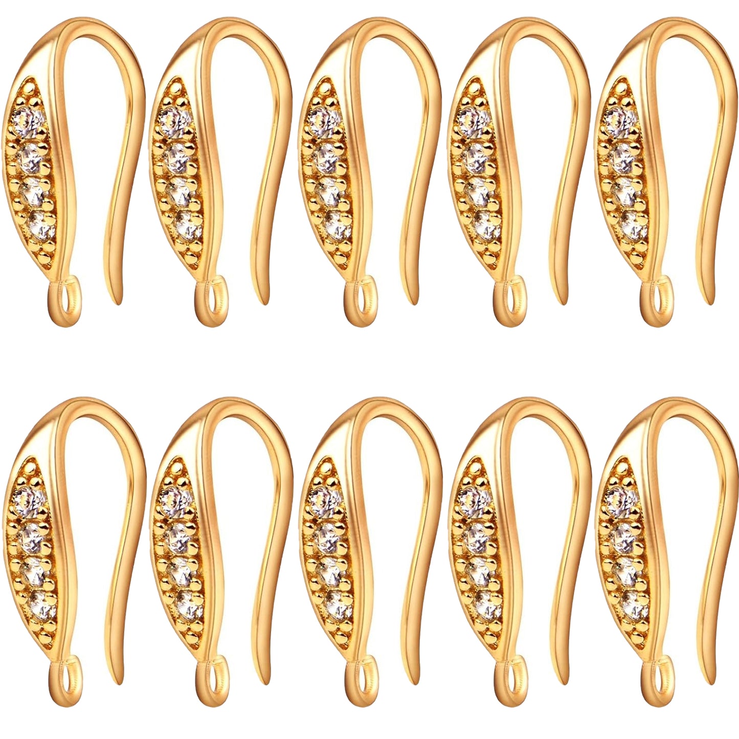10pcs Cubic Zirconia Earring Hooks Hypoallergenic Brass Ear Wire Fish Hooks with Dangle Loop Rhinestone Earring Connectors for DIY Earrings Jewelry Making, 5 Colors