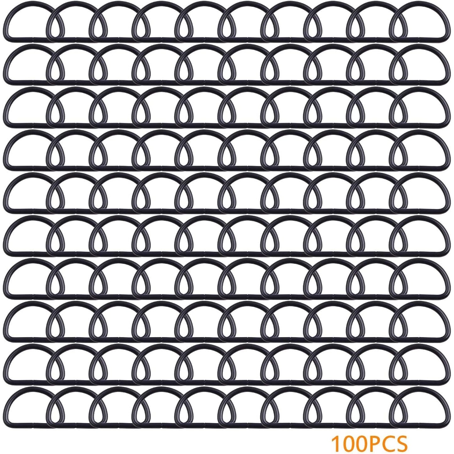 100pcs Heavy Duty Semi-Circular D Rings Multi-functional Half Round D-shaped Rings Buckle DIY Accessories for Hardware Bags Backpack Belt Clothing Sewing, Black