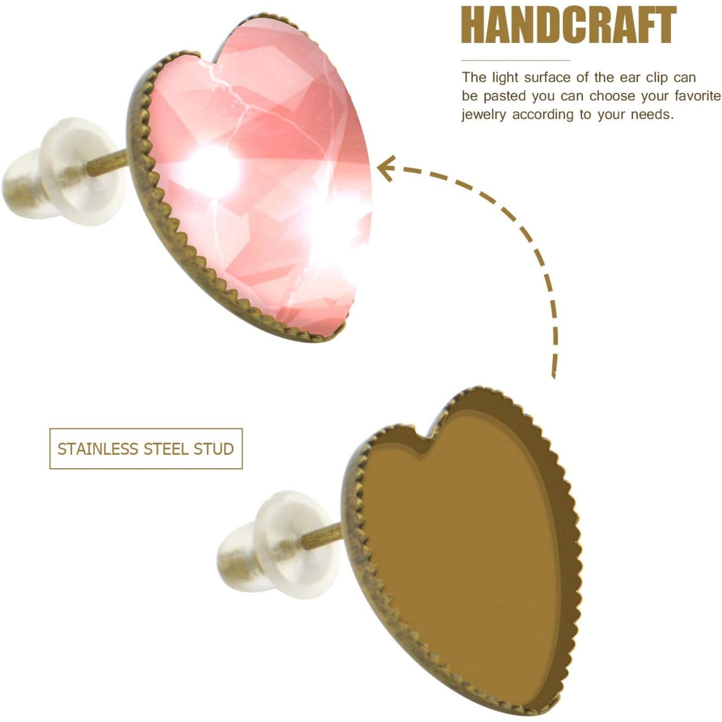Earring Cabochon Settings, 40 Pieces Cabochon Stud Earrings Blank Heart Shape Earring Bezel Tray with 40 Pieces Earring Safety Backs for Jewelry Making,Bronze