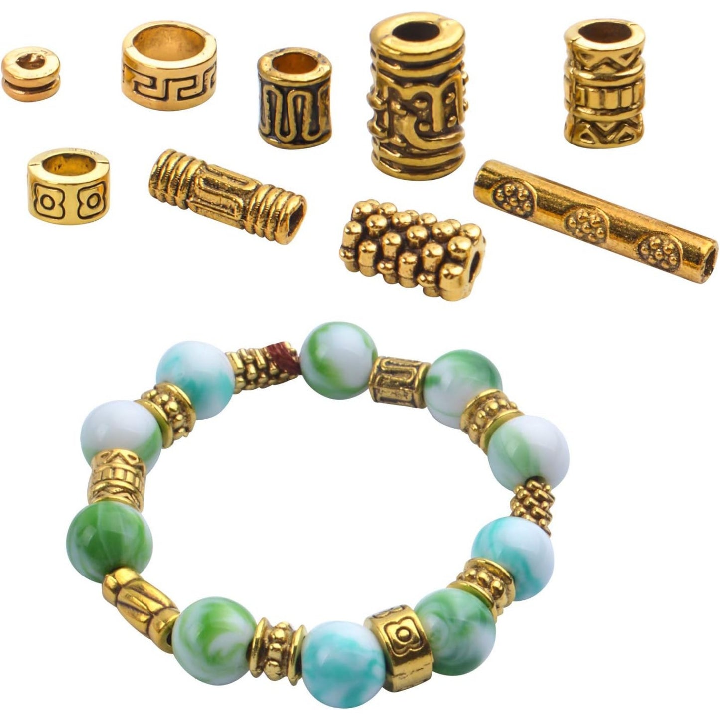BronaGrand 100g (About 220-300pcs) Antique Gold Column Spacer Beads Bracelet Charms Necklace Pendants Jewelry Findings Accessories for Bracelet Necklace Jewelry Making