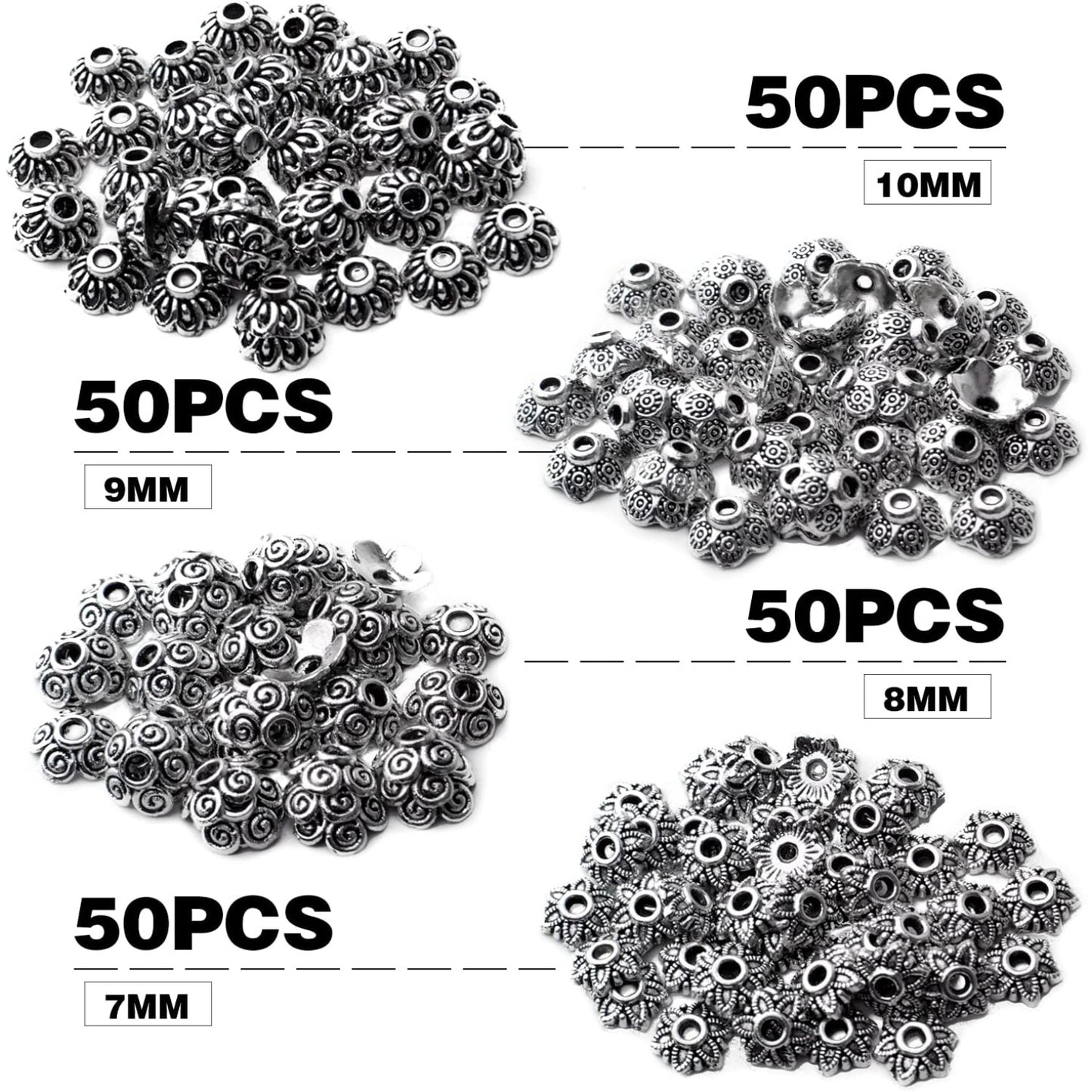 Flower Bead Caps,200pcs Antique Silver Spacer Beads Caps Alloy Bead End Caps Loose Beads for Jewelry Making DIY Bracelet Earrings Necklace Finding Accessory