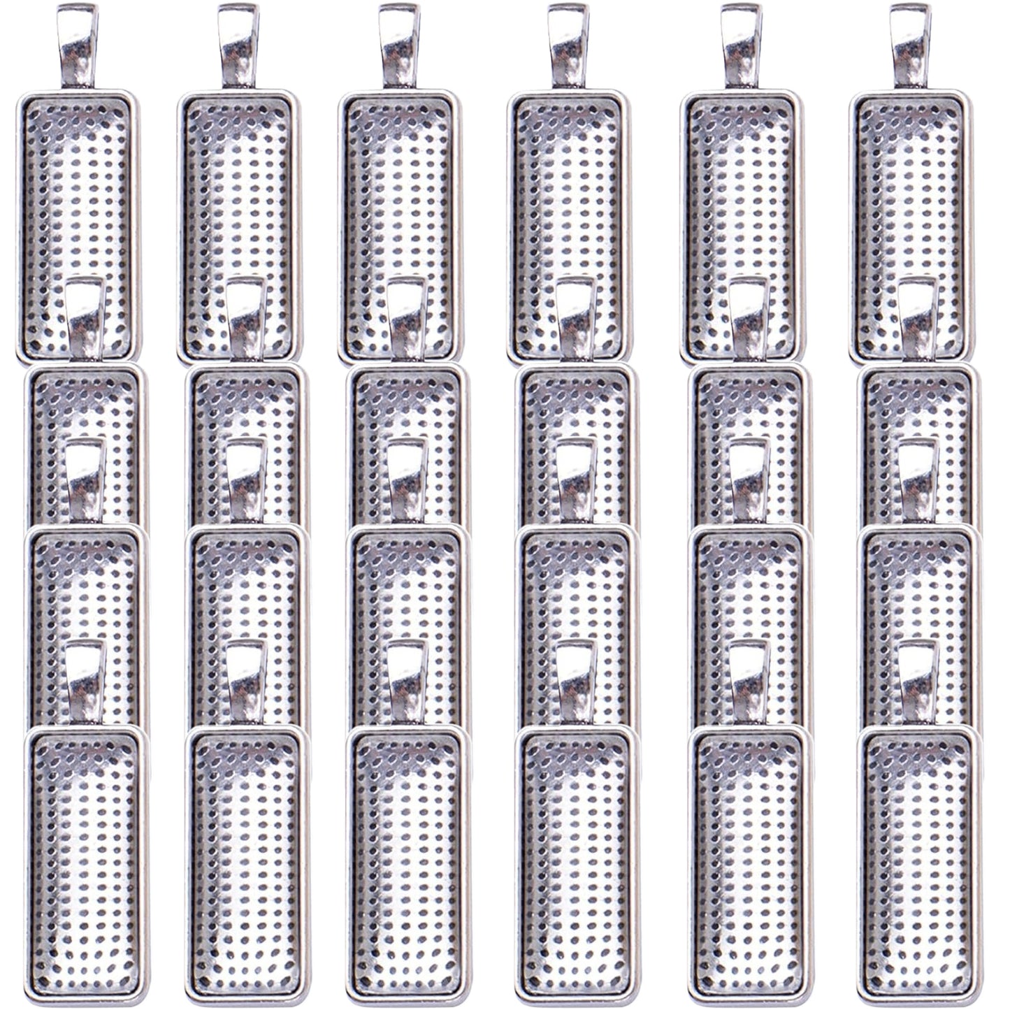 48pcs Pendant Trays Cabochons Set, 24pcs Rectangle Bezel Pendant Trays and 24pcs Glass Dome Cabochon Tiles for Jewelry Crafts Making, 6 Colors