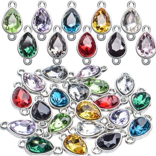 Rhinestone Charms,20pcs Mixed Drop Pendants Alloy Links Charms Bulk With Double Hole For DIY Necklace Bracelet Jewelry Making,10 Colors,17 x 10mm