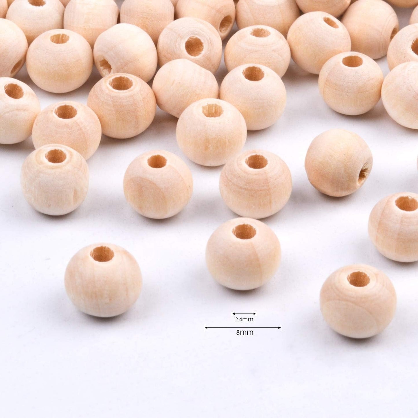 BronaGrand 300pcs 8MM Natural Color Round Ball Wood Spacer Beads Jewelry Findings Charms