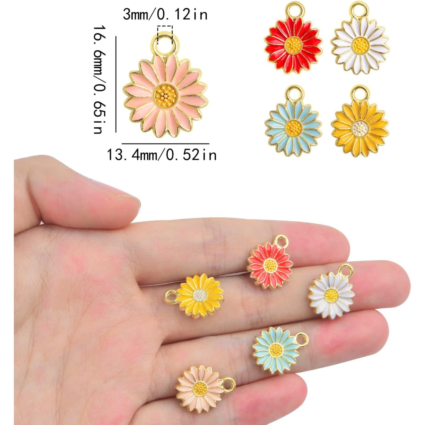 30pcs Golden Plated Enamel Sunflower Pendant Charms Alloy Sunflower Daisy Flower Dangle Charms Craft Supplies for DIY Necklace Bracelet Earrings Jewelry Making, 5 Colors