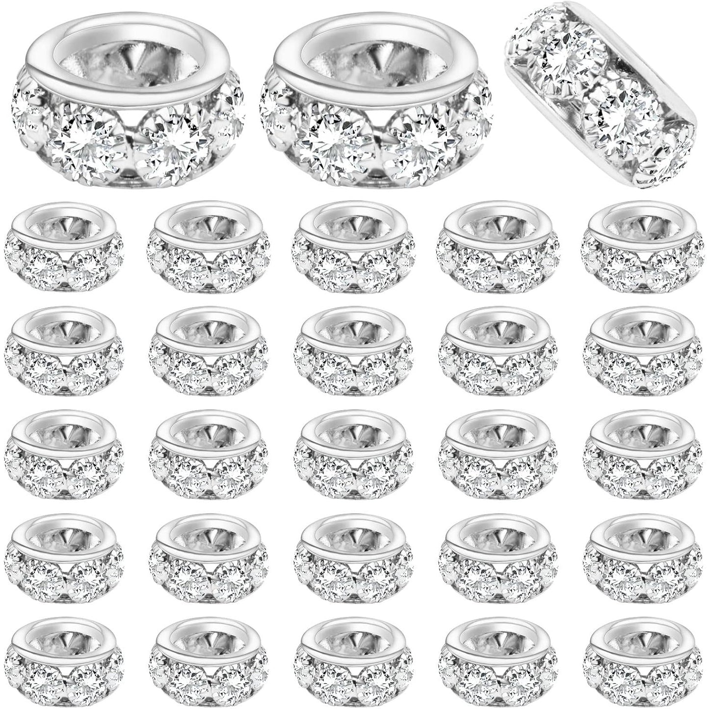 40pcs 12mm Large Hole Rhinestone European Beads, Crystal Rondelle Spacer Beads Round Loose Beads for Snake Chain Bracelet DIY Jewelry Making, Hole: 8mm