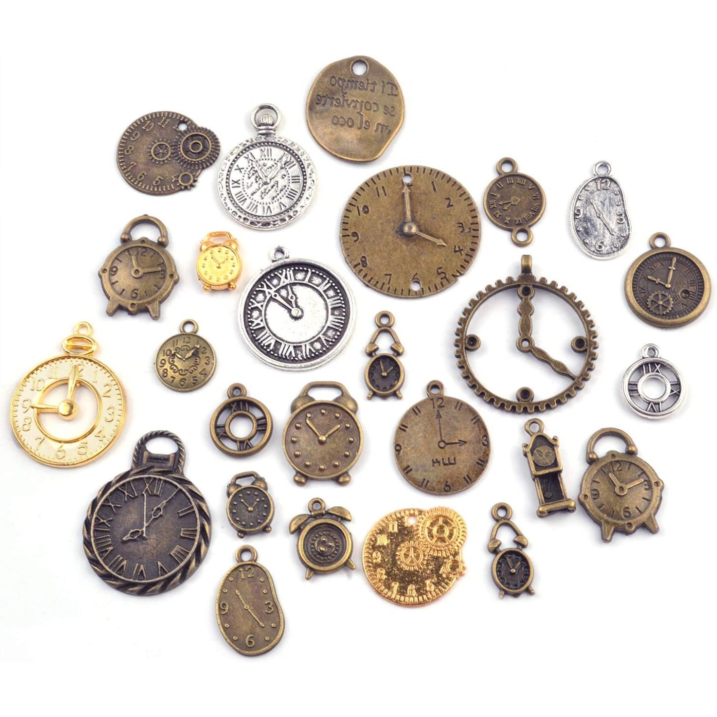 100G Mixed Antiqued Charms Clock Face Charm Pendant for DIY Crafts, Gears, Jewelry Making, Steampunk Pendants