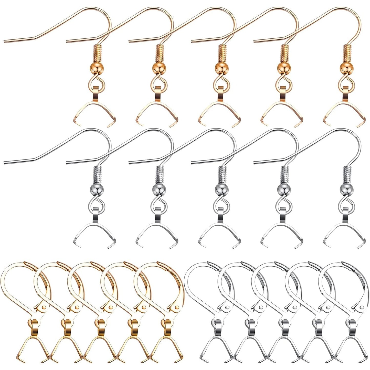 40pcs Stainless Steel & Gold Earring Hooks: French Fishhook & Leverback Styles, Wire Ear with Pendant Clasp for Jewelry Making