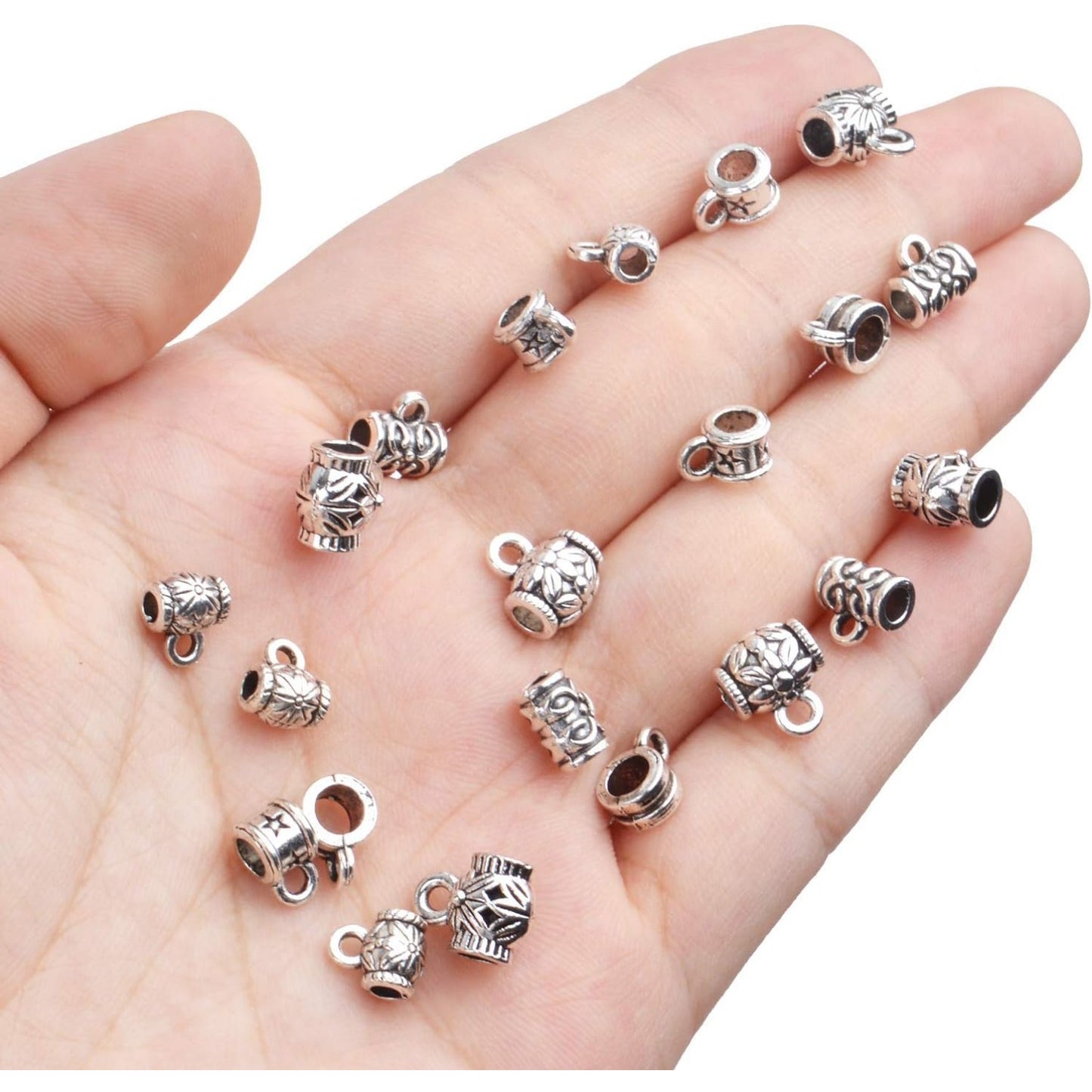 100g (120-220pcs) Tibetan Silver Bail Beads Jewelry Connector Bails Beads for Necklace Bracelet Jewelry Making,6 Styles