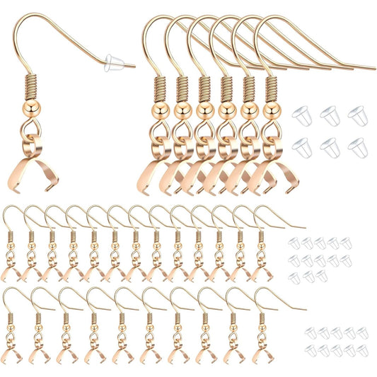 30pcs Stainless Steel Earring Hooks Ear Wire Buckle French Fish Hook Earrings with Pendant Clasp and 30pcs Silicone Bullet Earring Backs for DIY Craft Jewelry Making, Golden