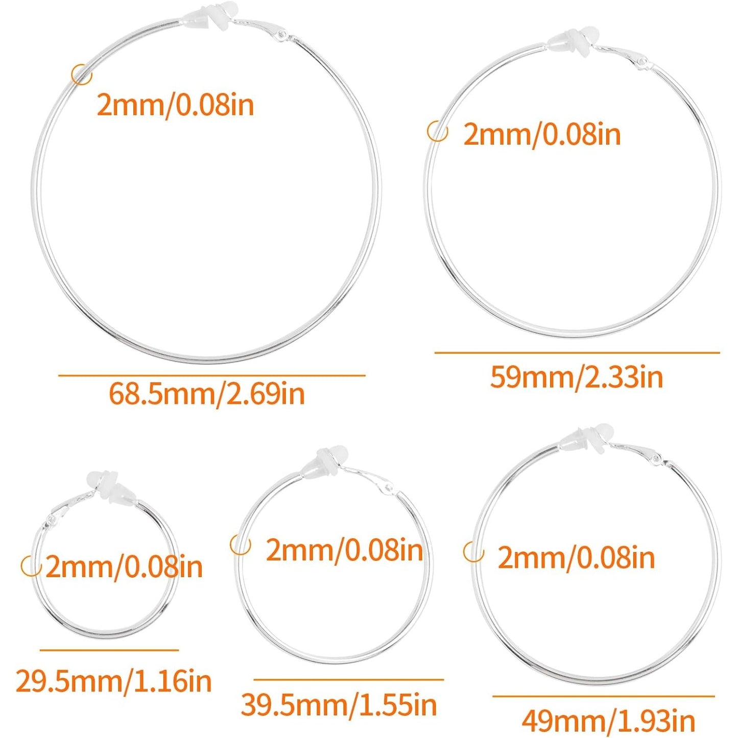 5 Pairs Gold Clip on Earrings Hoop Non Piercing Women Clip Earrings for Women, 5 Sizes