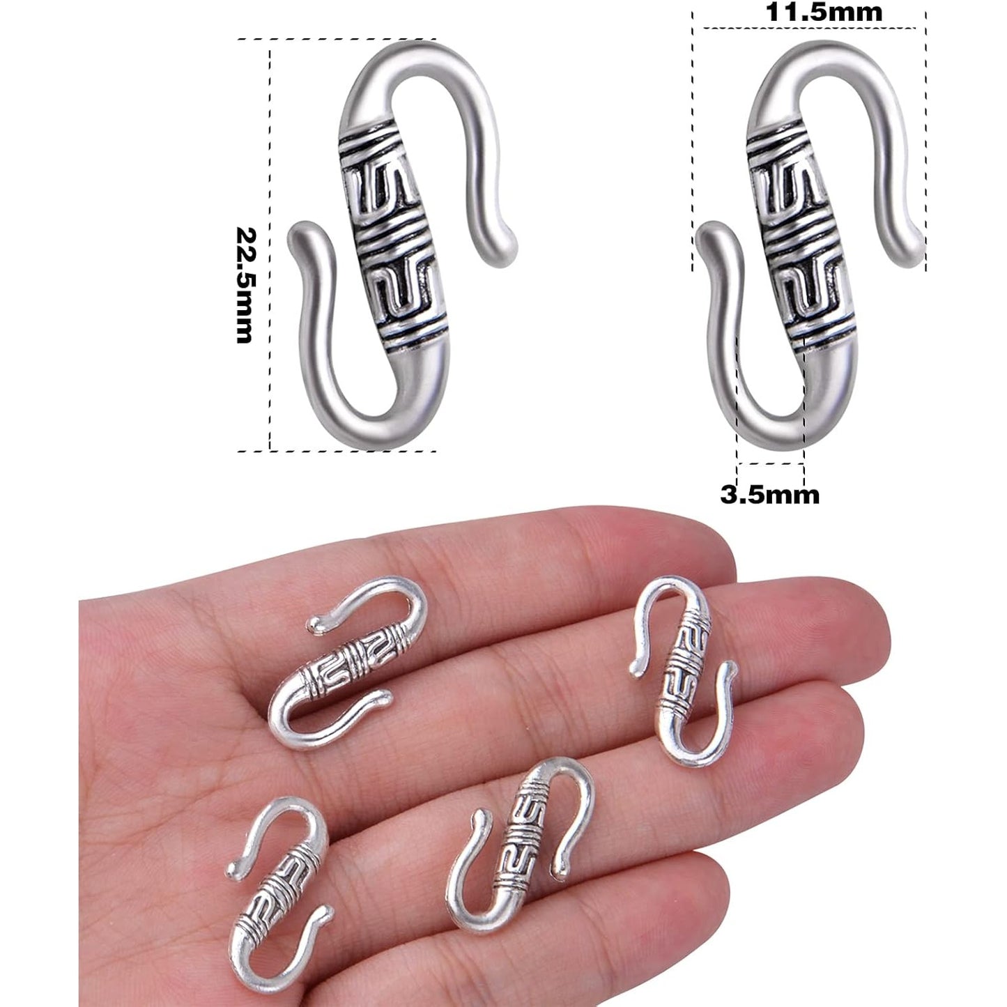 50 Pieces S Hook Ring Toggle Clasps Tibetan Necklace End Clasps Alloy Connectors Accessories for Bracelet Crafts Jewelry Making, Antique Golden