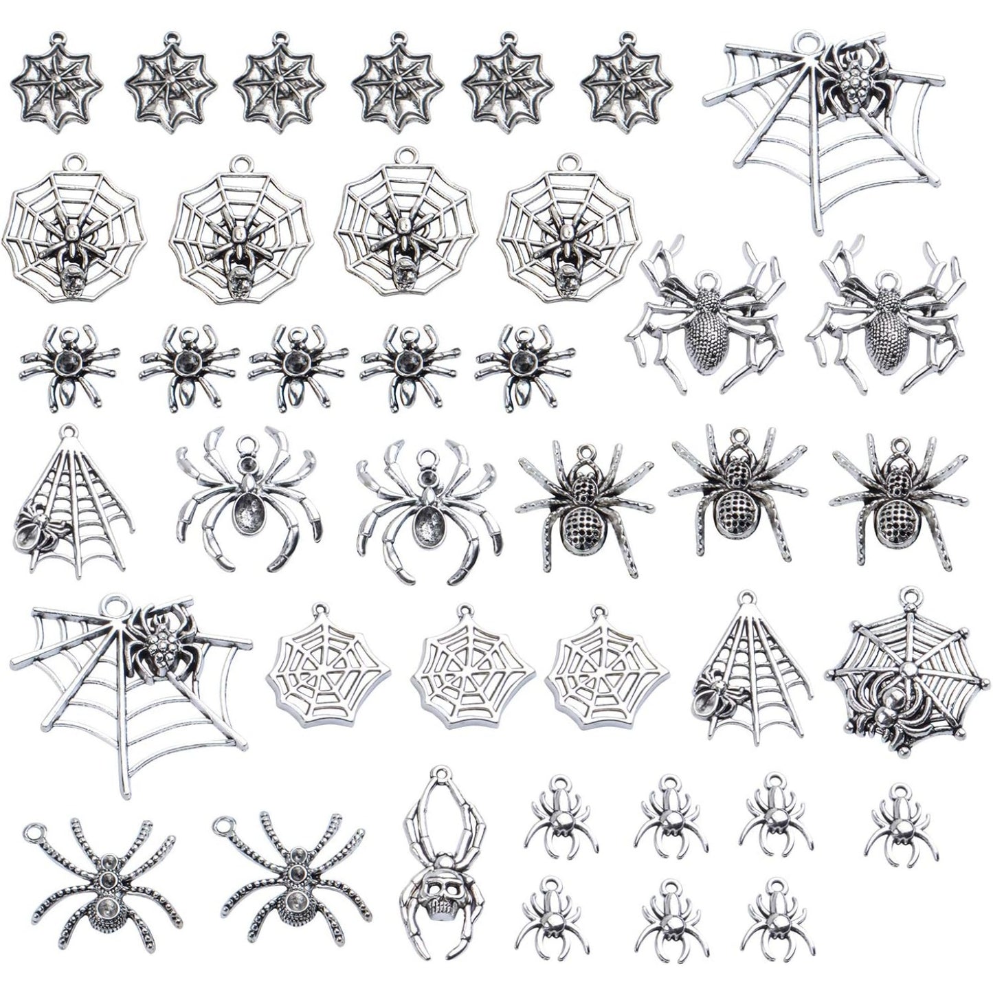 Spider Charms,100g (25-40pcs) Antique Silver Spider Charms Tibetan Alloy Halloween Theme Pendants for DIY Necklace Bracelet Making