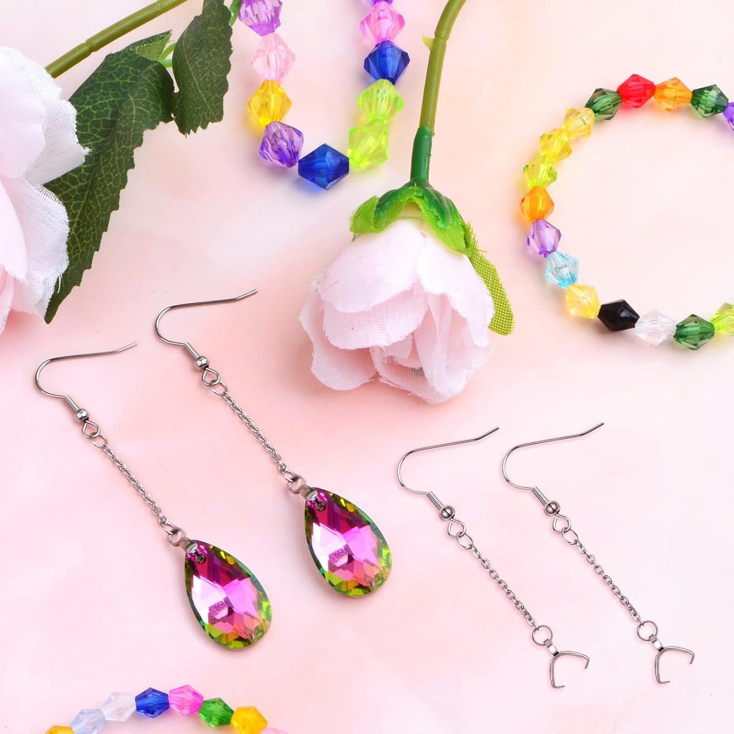 10pcs Stainless Steel Earring Hooks Hypoallergenic French Earring Fish Hooks with Beaded Chains and Pinch Bails, 20pcs Clear Earring Backs for DIY Jewelry Making Supplies