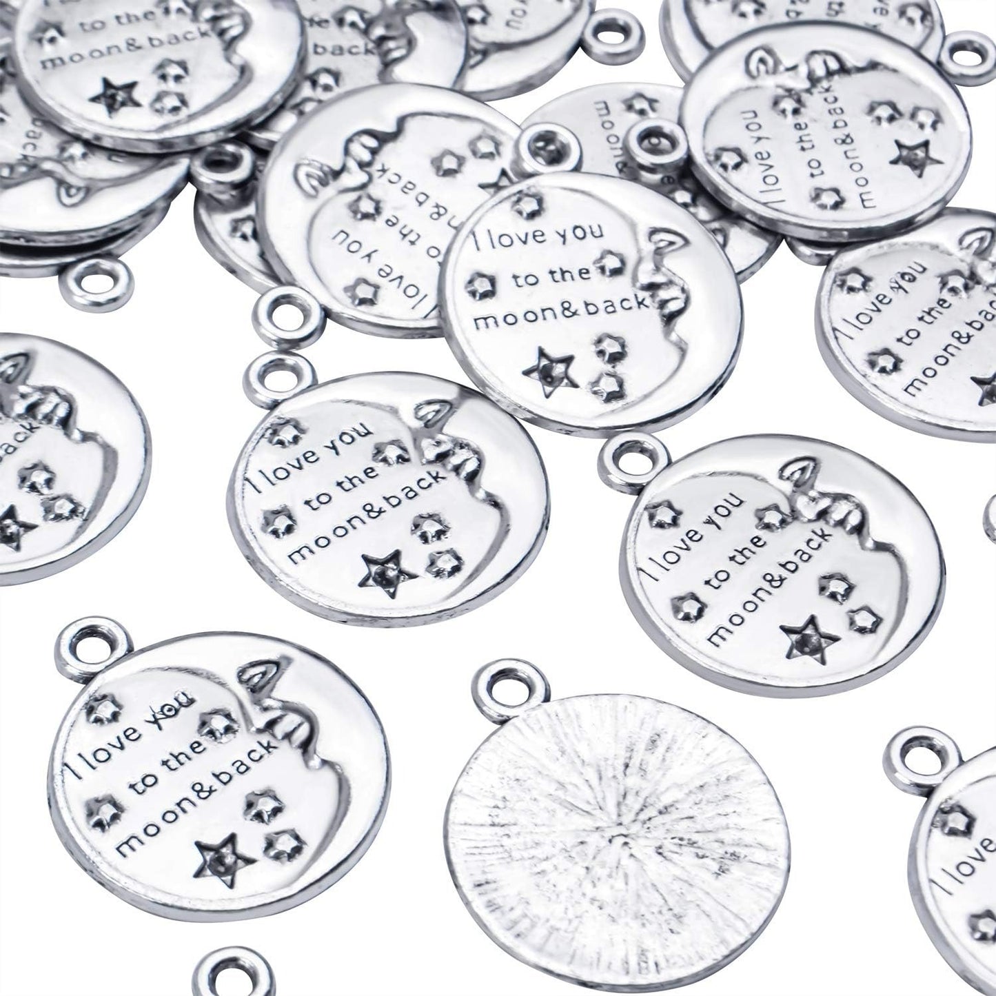 Inspirational Words Charms, 30pcs Lettering Saying Pendants (I LOVE YOU TO THE MOON&BACK) Charms Beads Jewelry Findings for DIY Necklace Bracelet