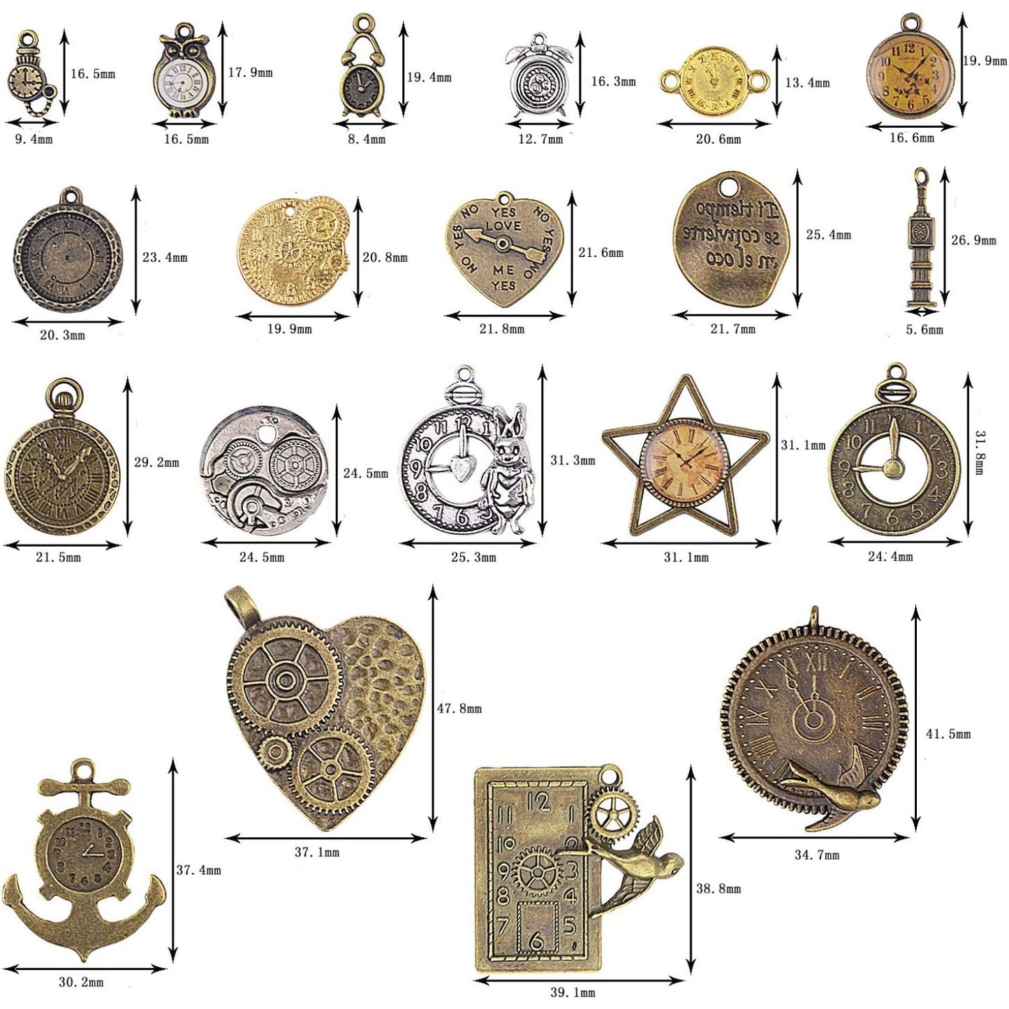 20pcs Mixed Antiqued Charms Clock Face Charm Pendant, DIY Crafts, Gears, Jewelry Making, Steampunk Pendants,3 Colors
