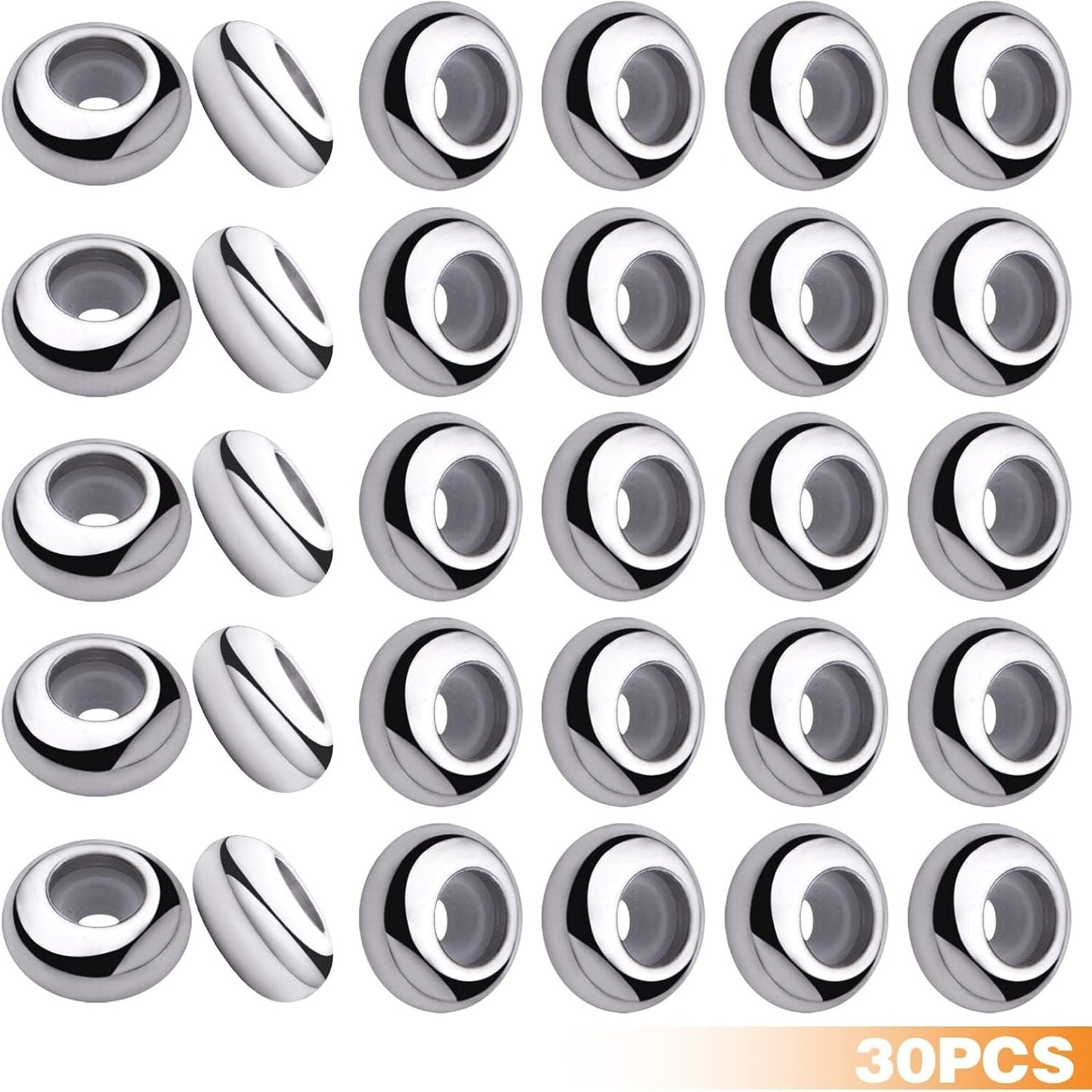30pcs Stainless Steel Rondelle Stopper Beads with Rubber Inside Metal Loose Beads 2mm Hole Positioning Spacer Beads for DIY Jewelry Making Accessories