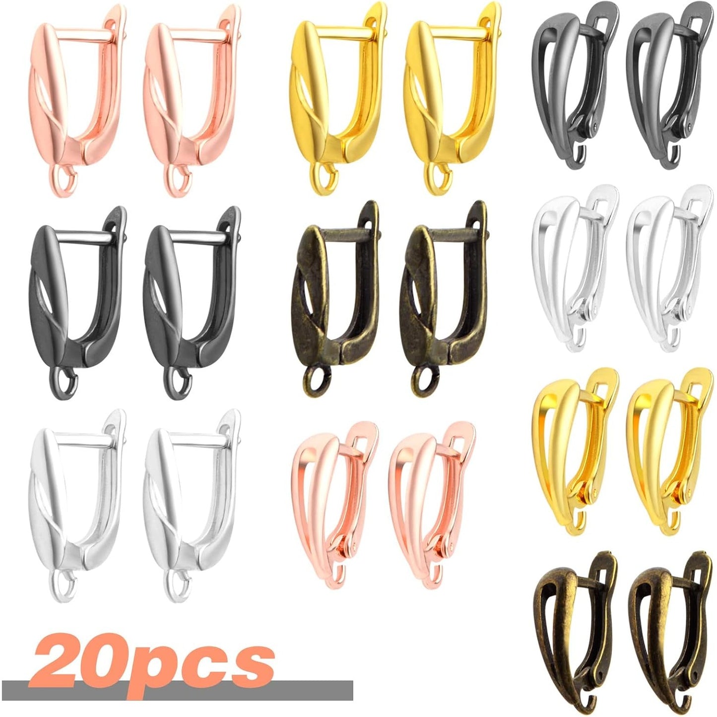 20pcs Brass French Earring Hooks Rectangle Round Shape Hypoallergenic Leverback Earrings Hooks Ear Wire with Open Loop Dangle Earrings for DIY Jewelry Making Supplies, 5 Colors