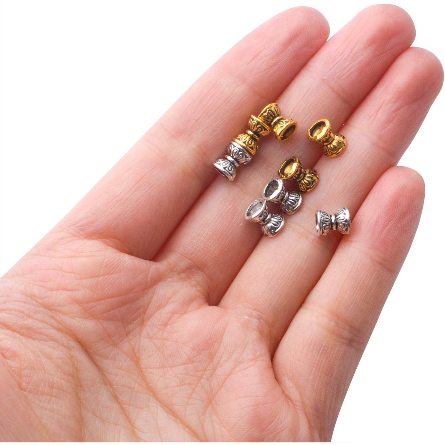100pcs Double Flower Bead Caps Tibetan Alloy Bead End Caps Flower Caps Jewelry End Caps with A Box for DIY Bracelet Jewelry Crafts Making, 6.6×5.5×3.5mm